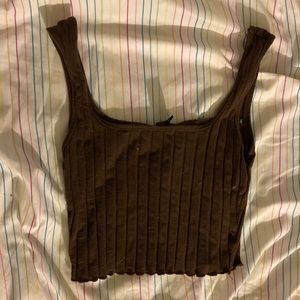 shein brown ribbed crop top